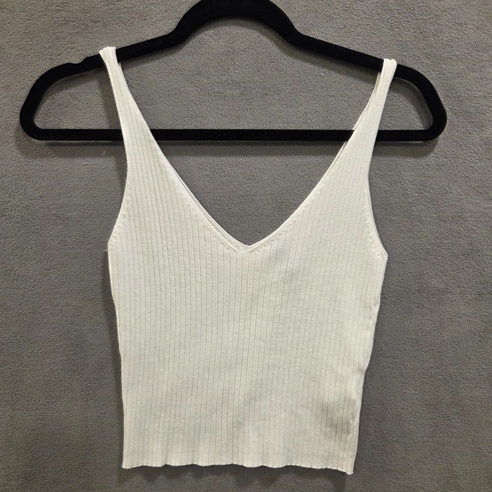 Divided White Ribbed Crop Top Women's Size Small Casual Festival Beach‎ Summer